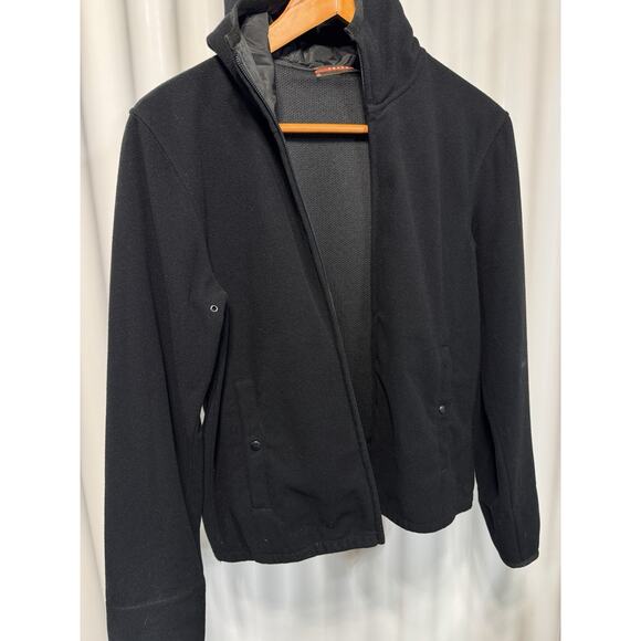 Prada Milano Red Tab Logo Full Zip Hooded Jacket In Black Womens Small - Picture 1 of 10
